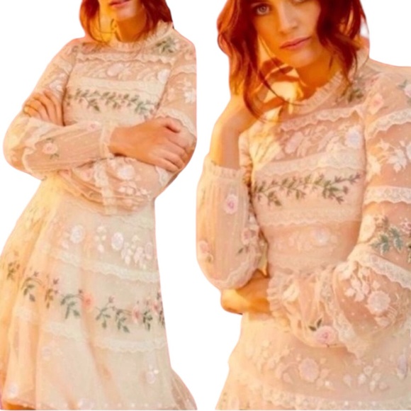 BHLDN Dresses & Skirts - Needle & Thread x BHLDN Precious Rose 2 / XS Pink Embroidered Sequin Lace Formal